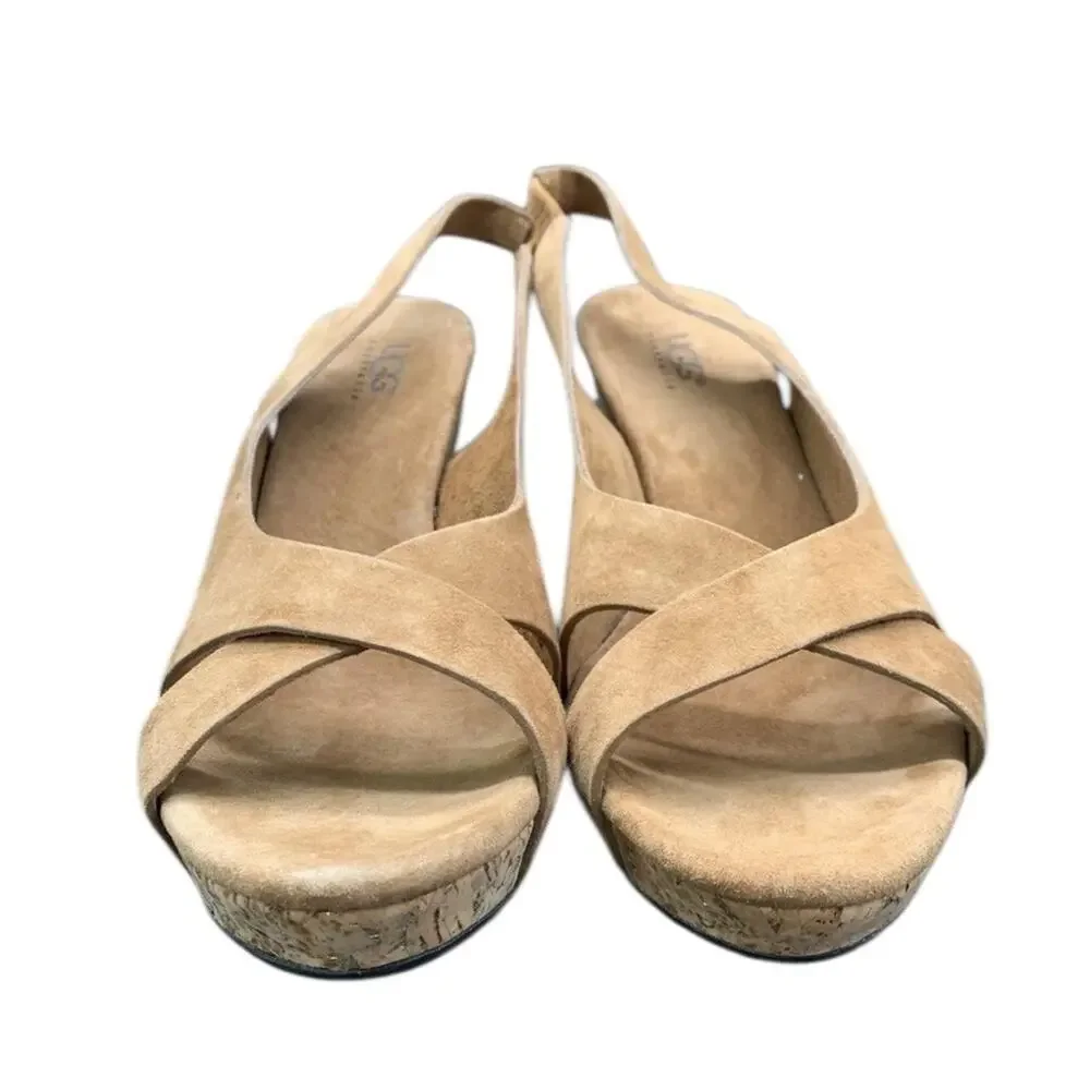 Ugg Women's Tan Wedge Suede Sandals size 9 EU 40